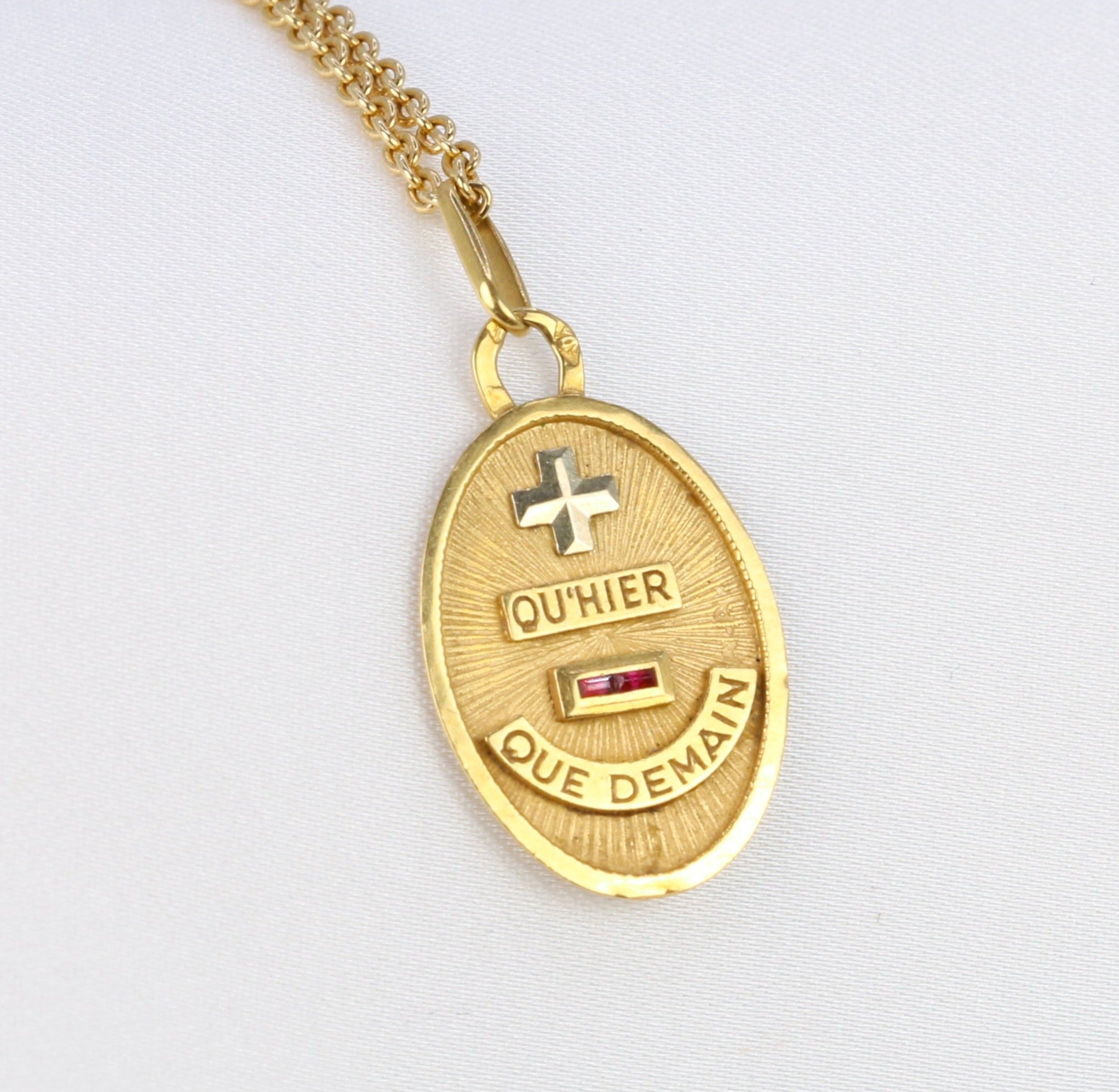 Oval love medal in gold, More than yesterday, less than tomorrow, A.Augis - ca 1950