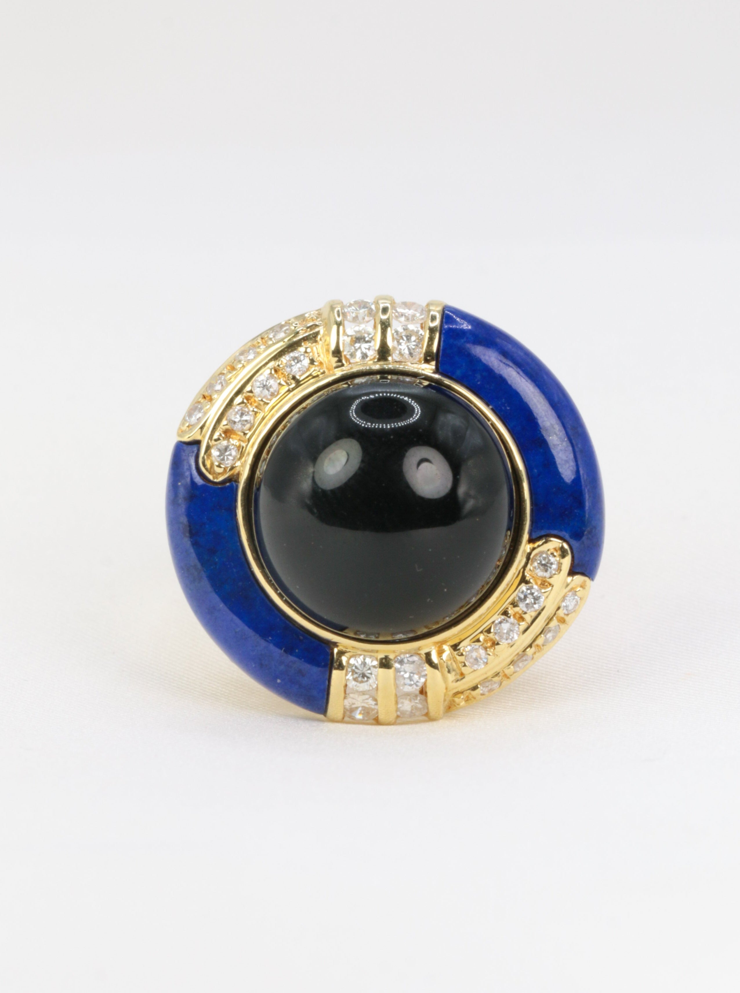 Bague vintage en or, onyx, lapis-lazuli et diamants