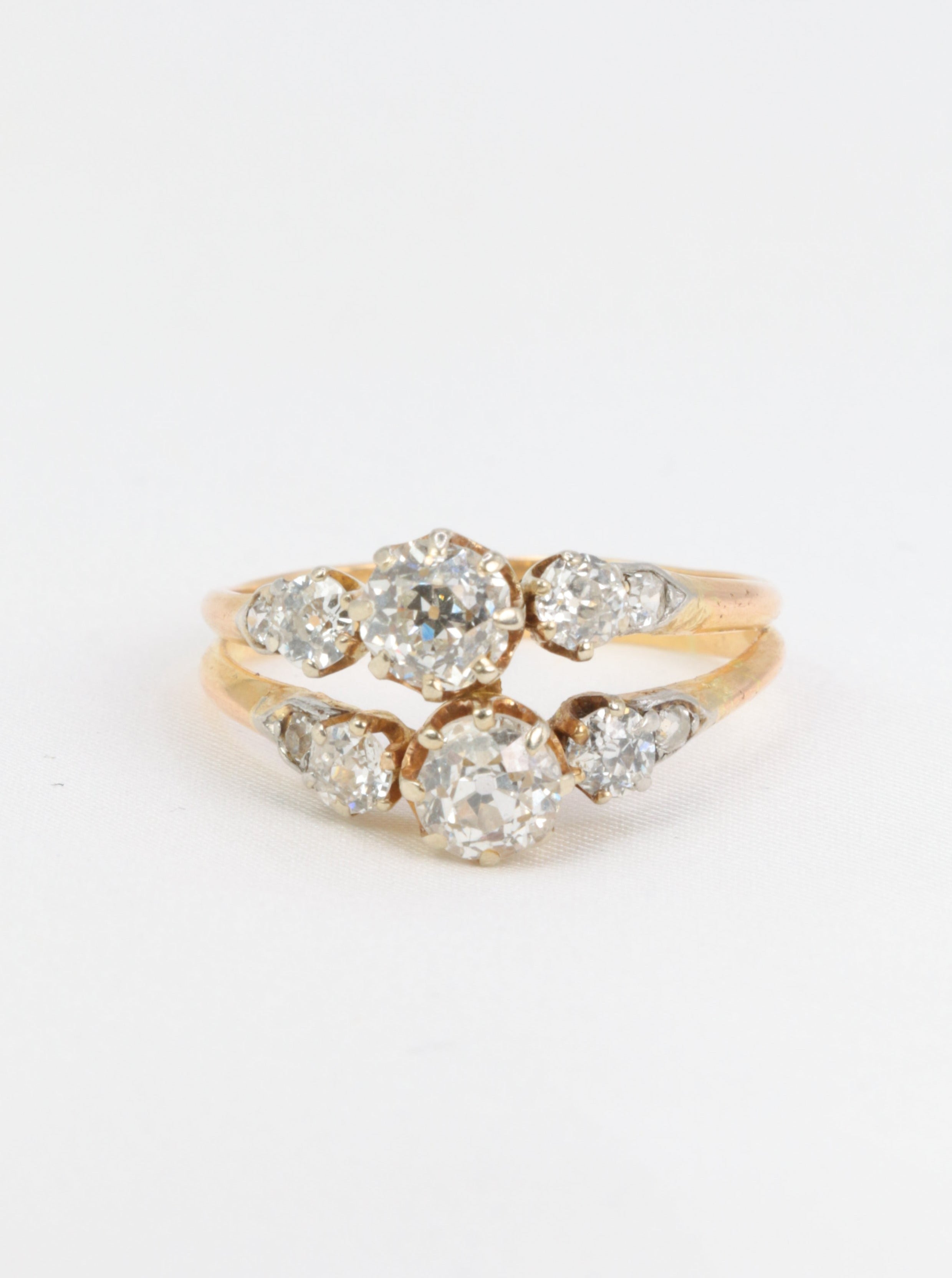 Old you and me ring in gold, silver and old cut diamonds