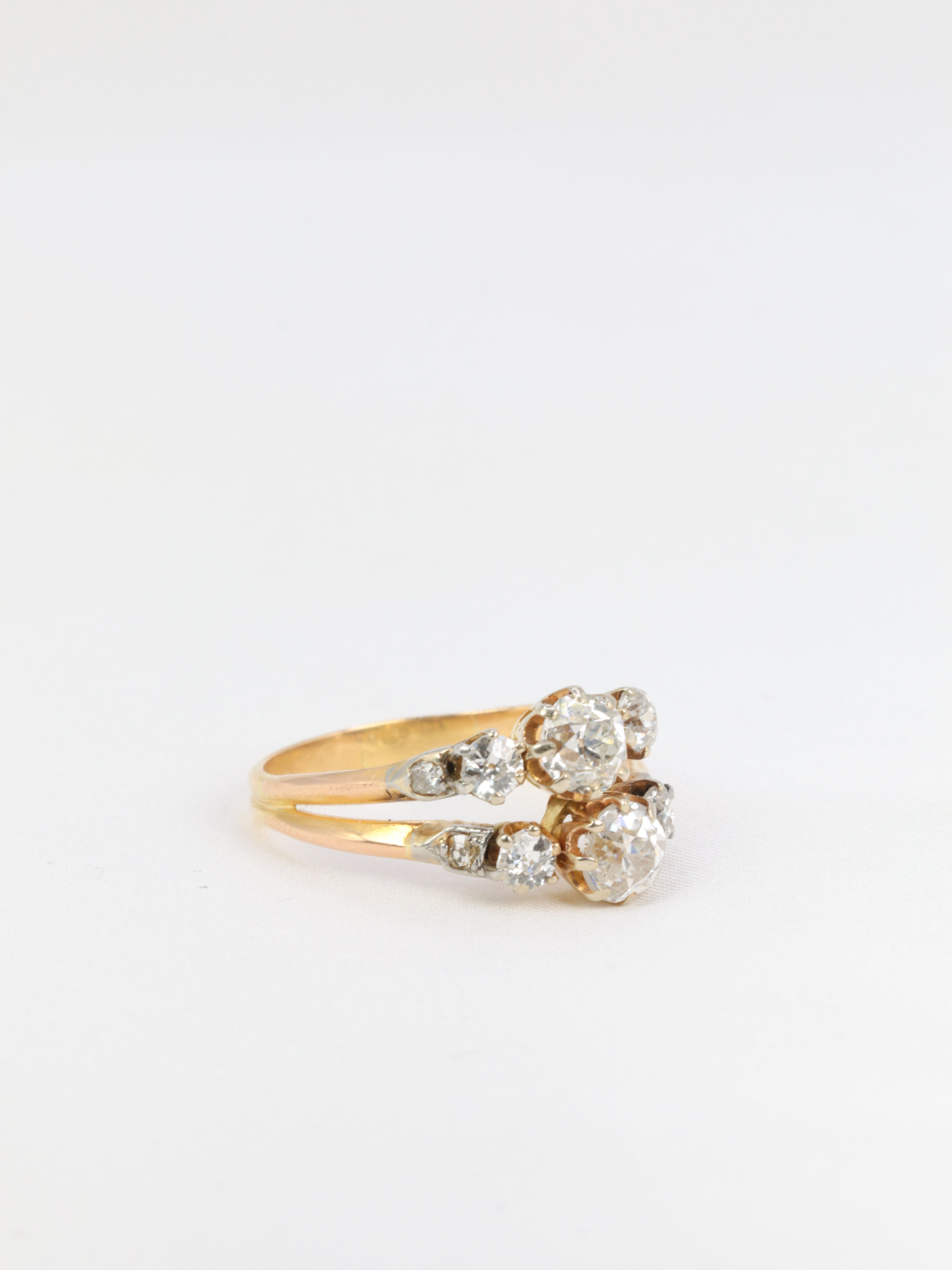 Old you and me ring in gold, silver and old cut diamonds