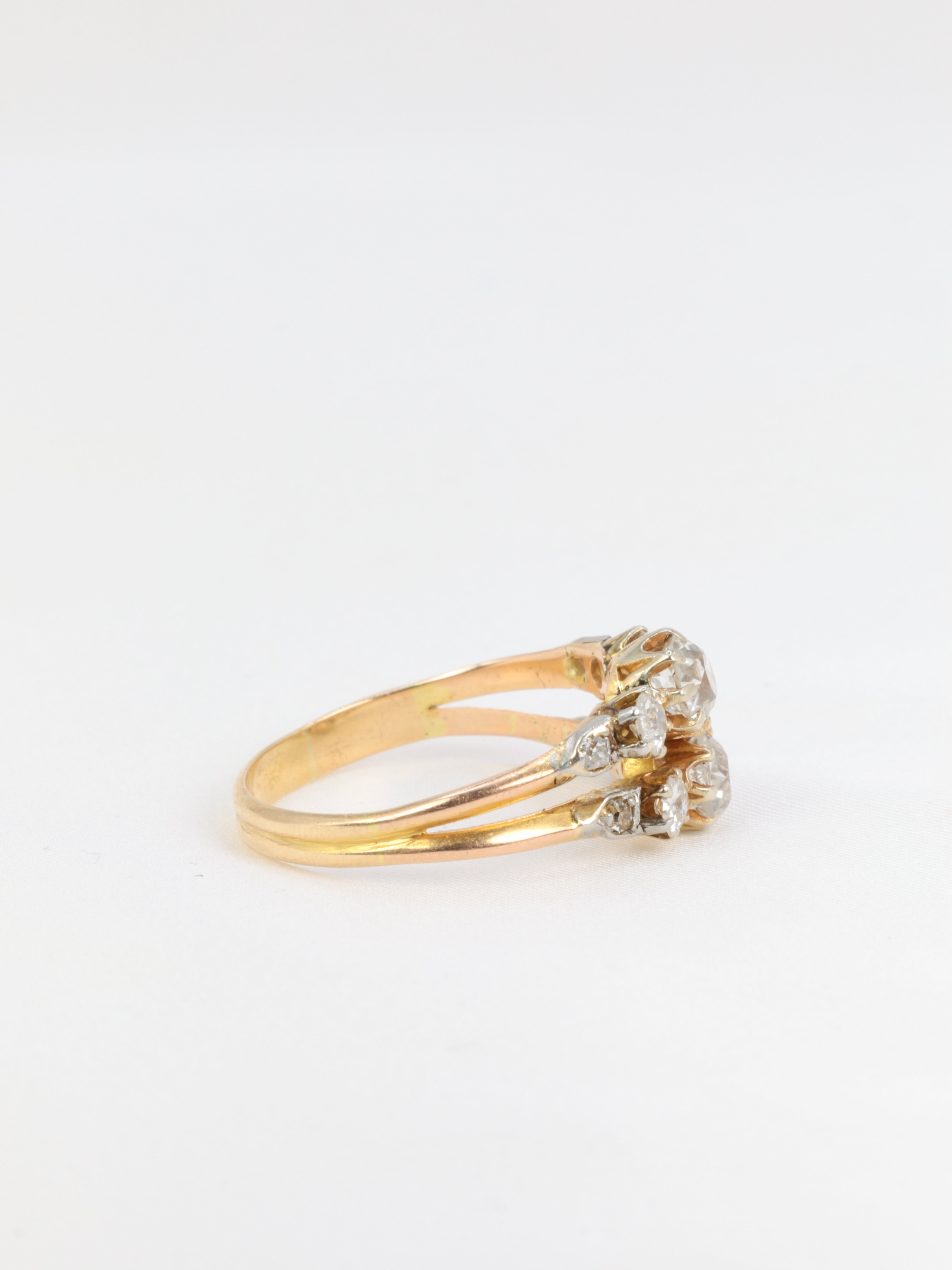 Old you and me ring in gold, silver and old cut diamonds