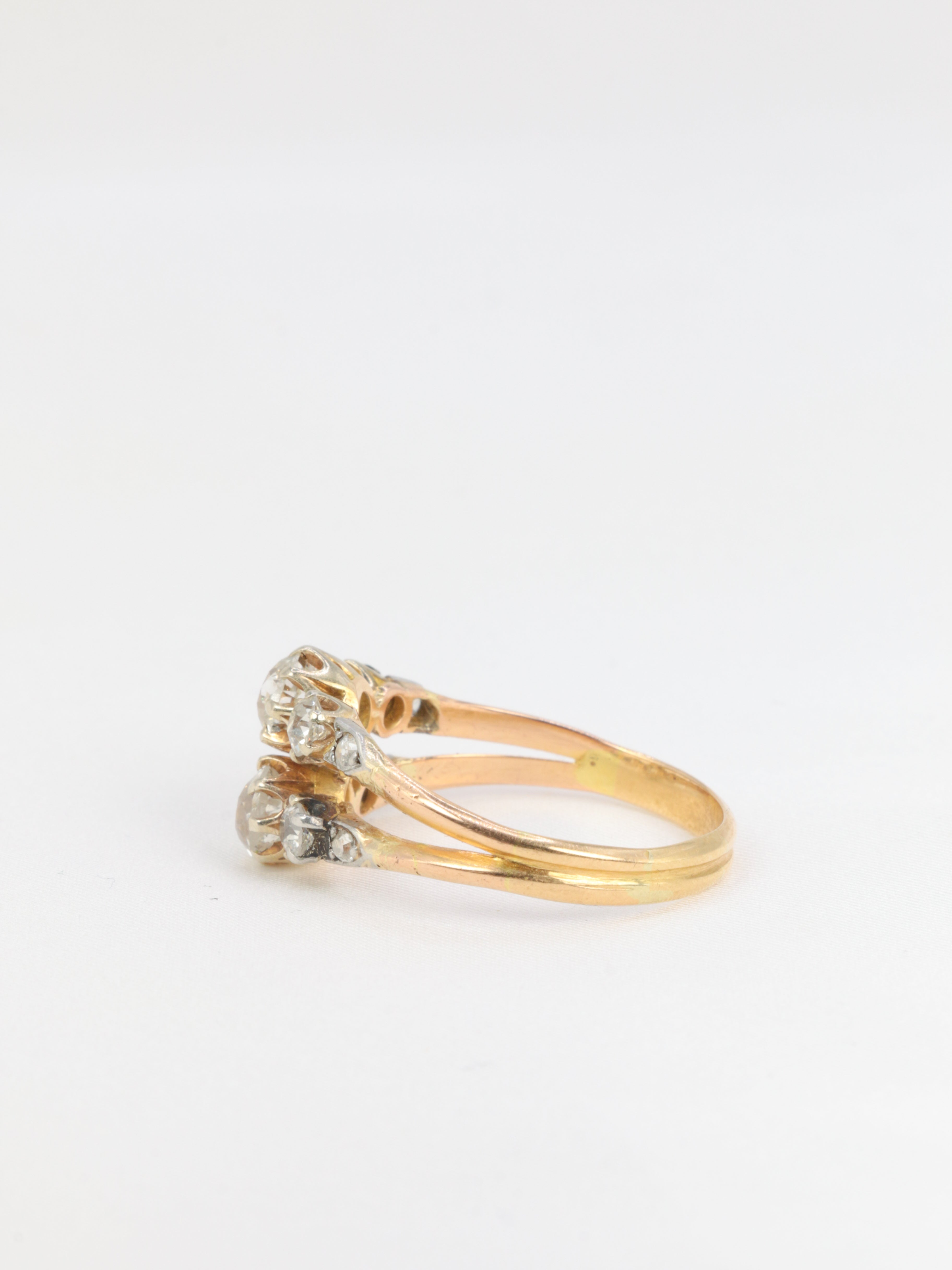 Old you and me ring in gold, silver and old cut diamonds