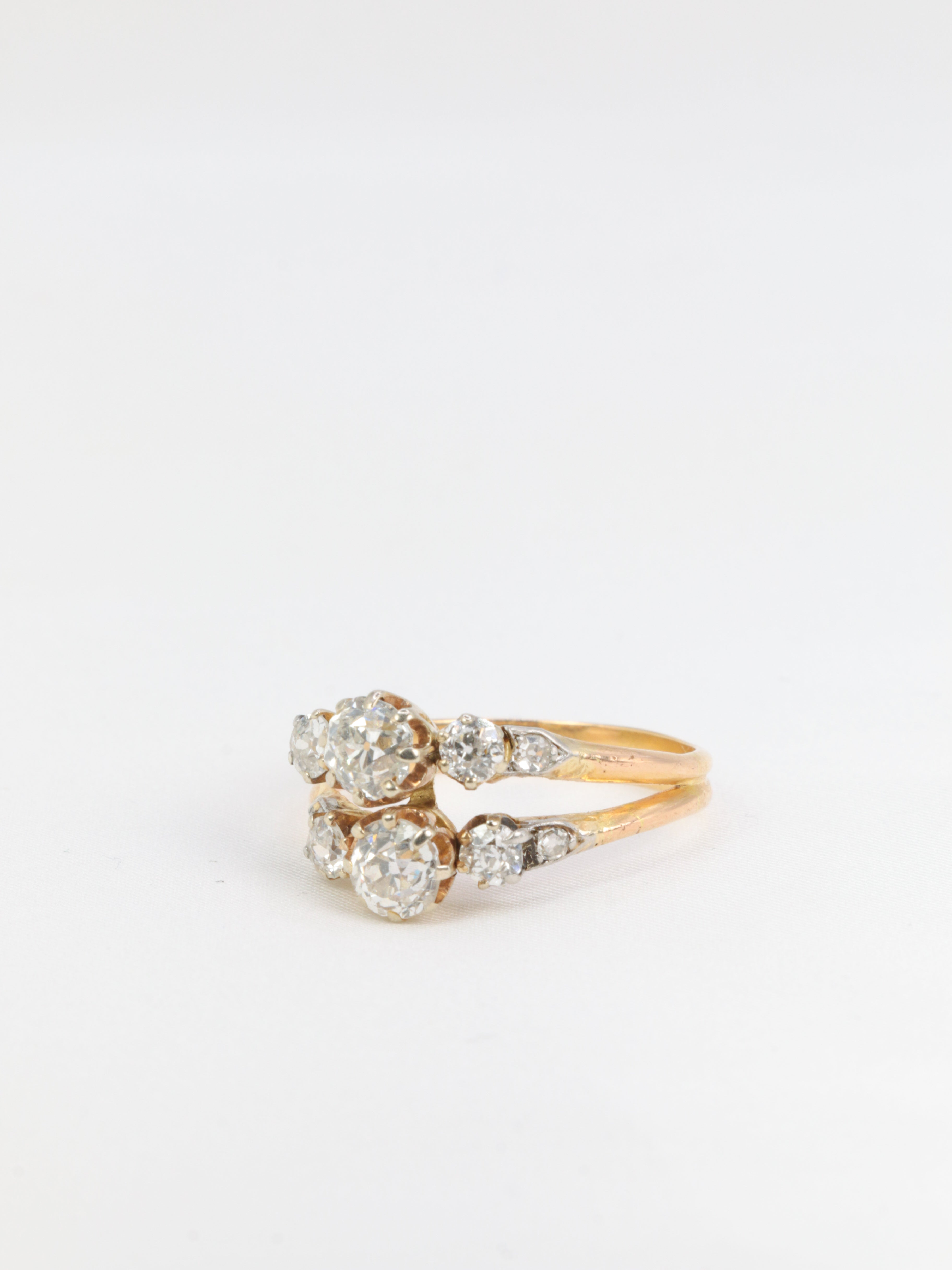 Old you and me ring in gold, silver and old cut diamonds