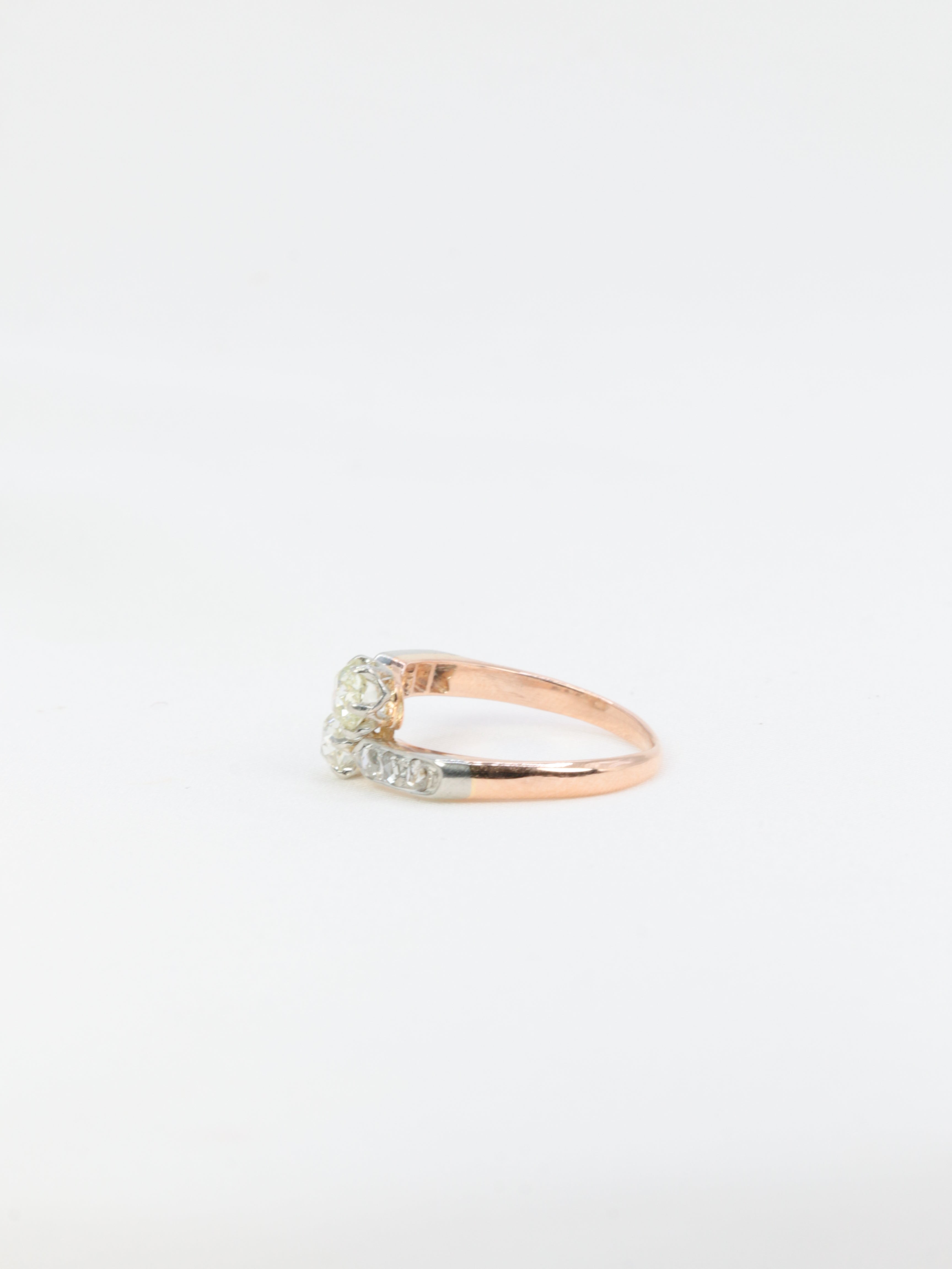 Bague Toi et Moi vintage en or et diamants taille ancienne