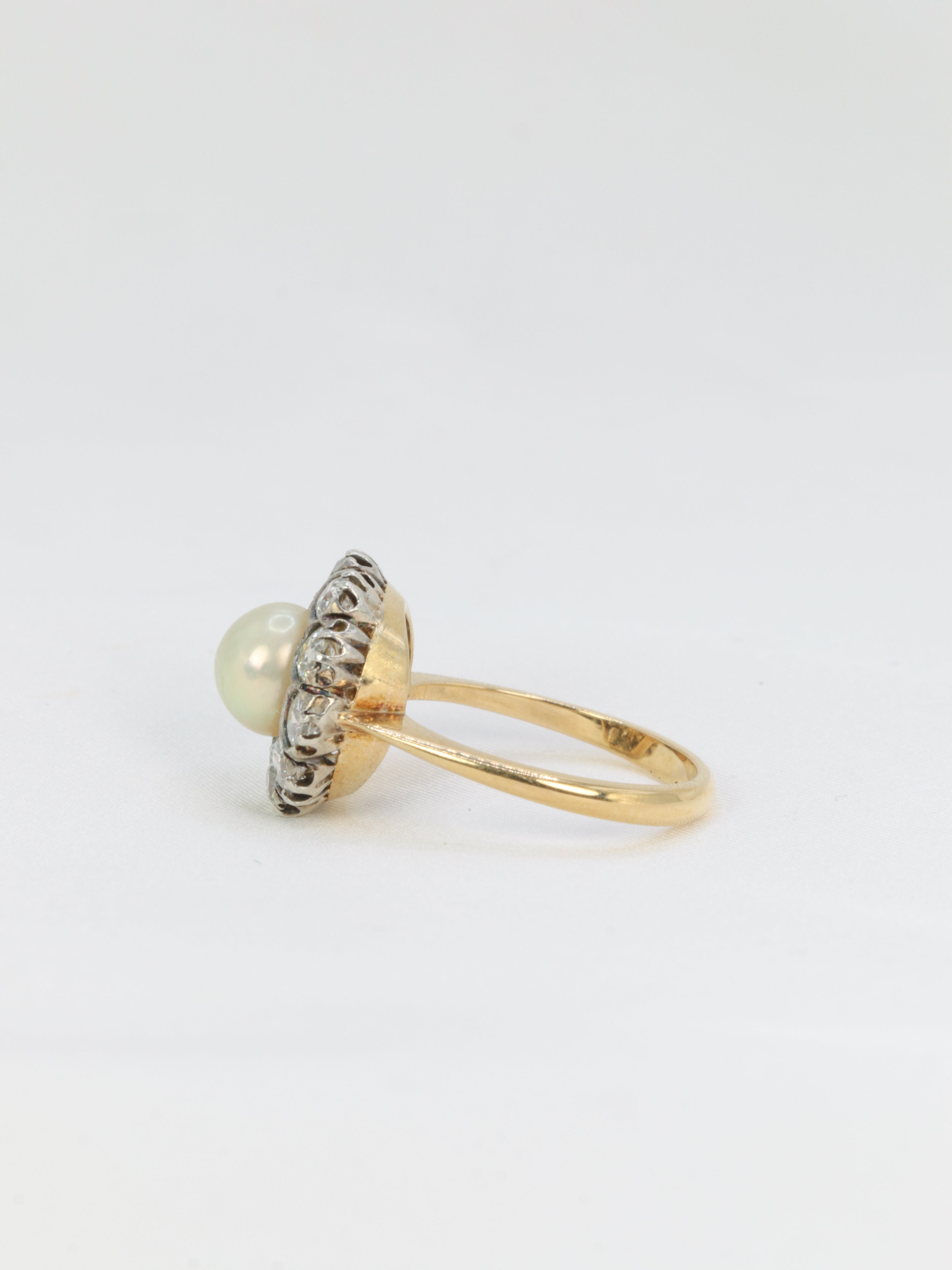 Bague marguerite or jaune argent diamants perle fine