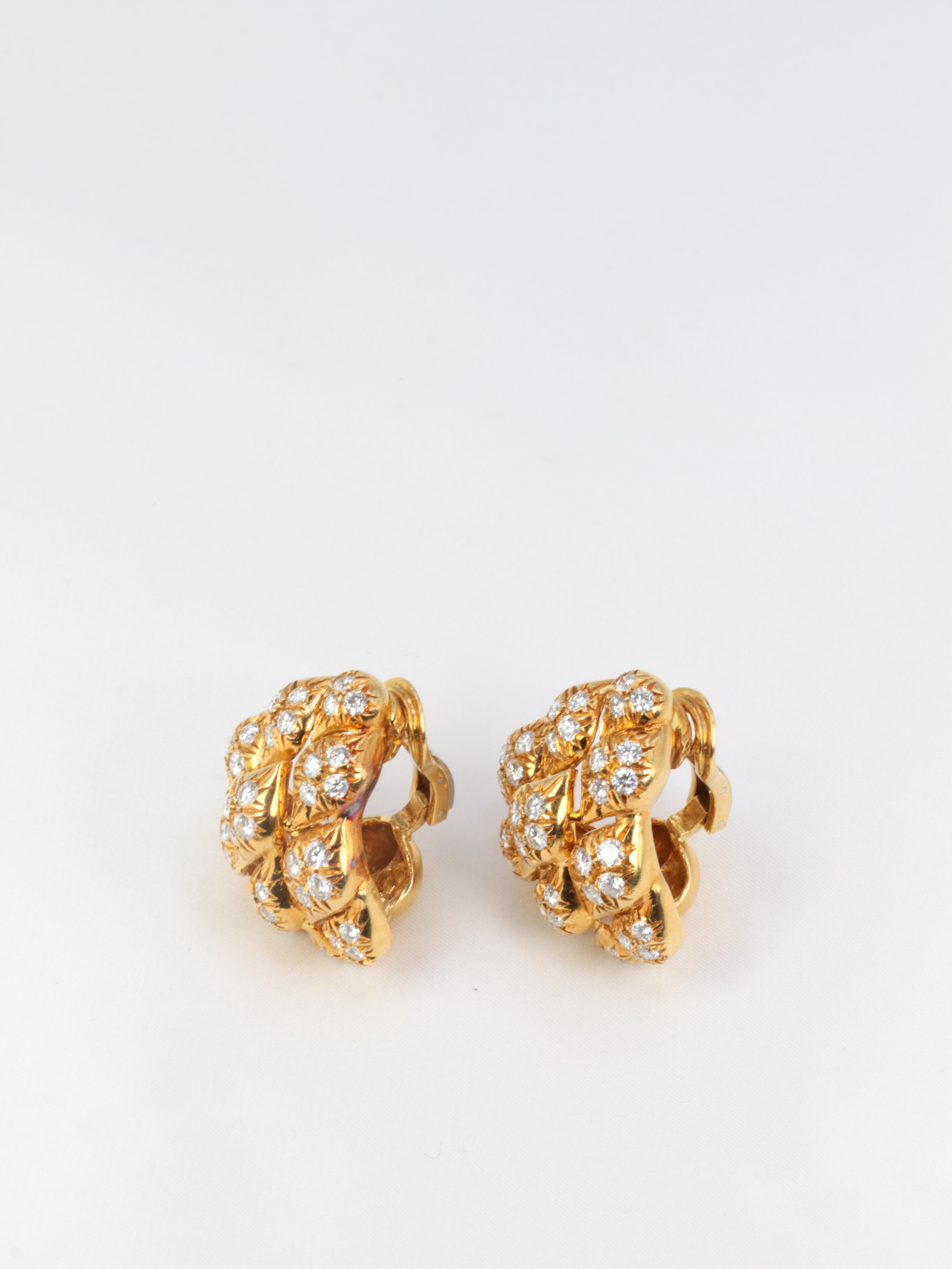 Gold and diamond pine cone ear clips, 1970