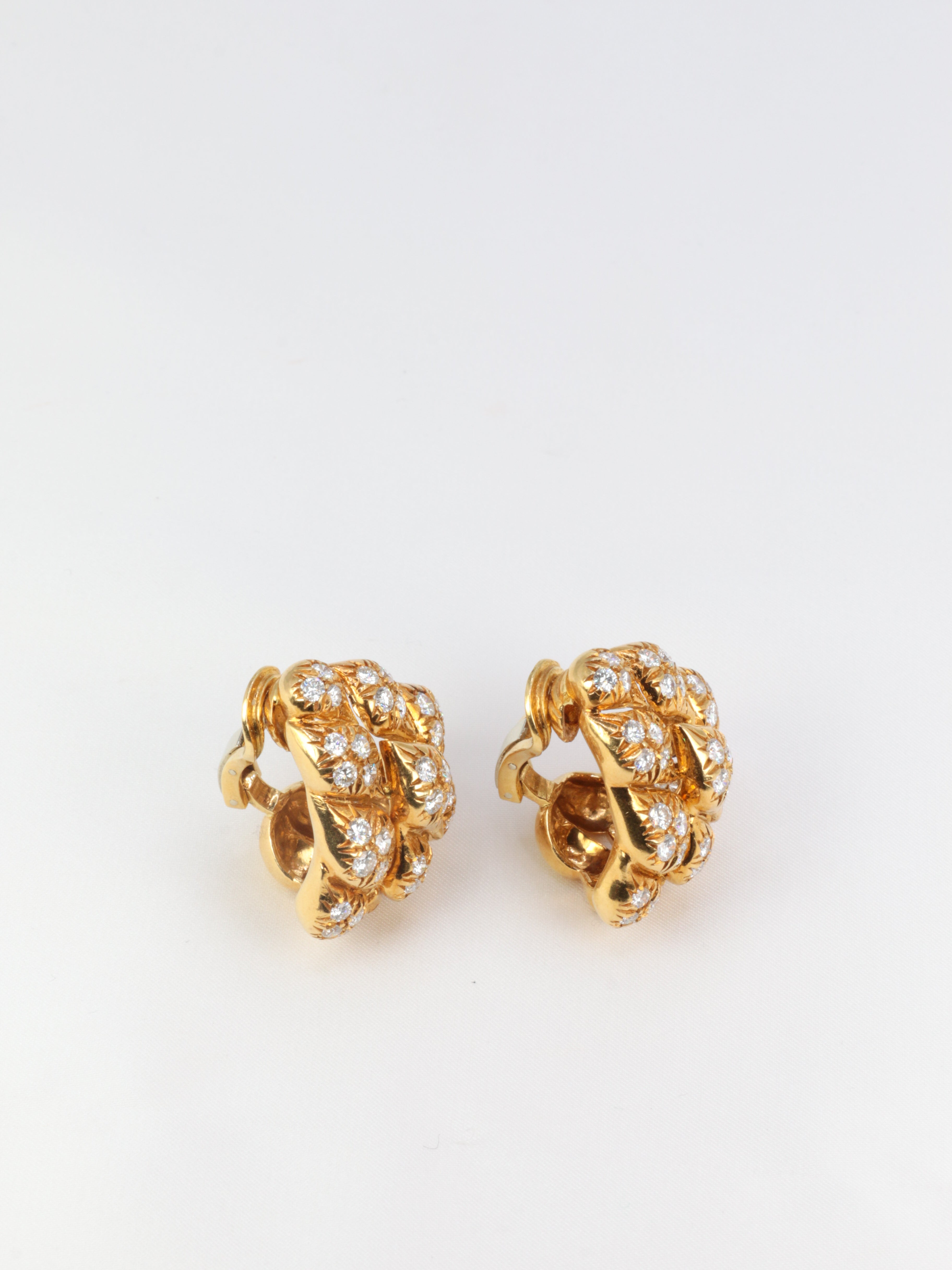 Gold and diamond pine cone ear clips, 1970