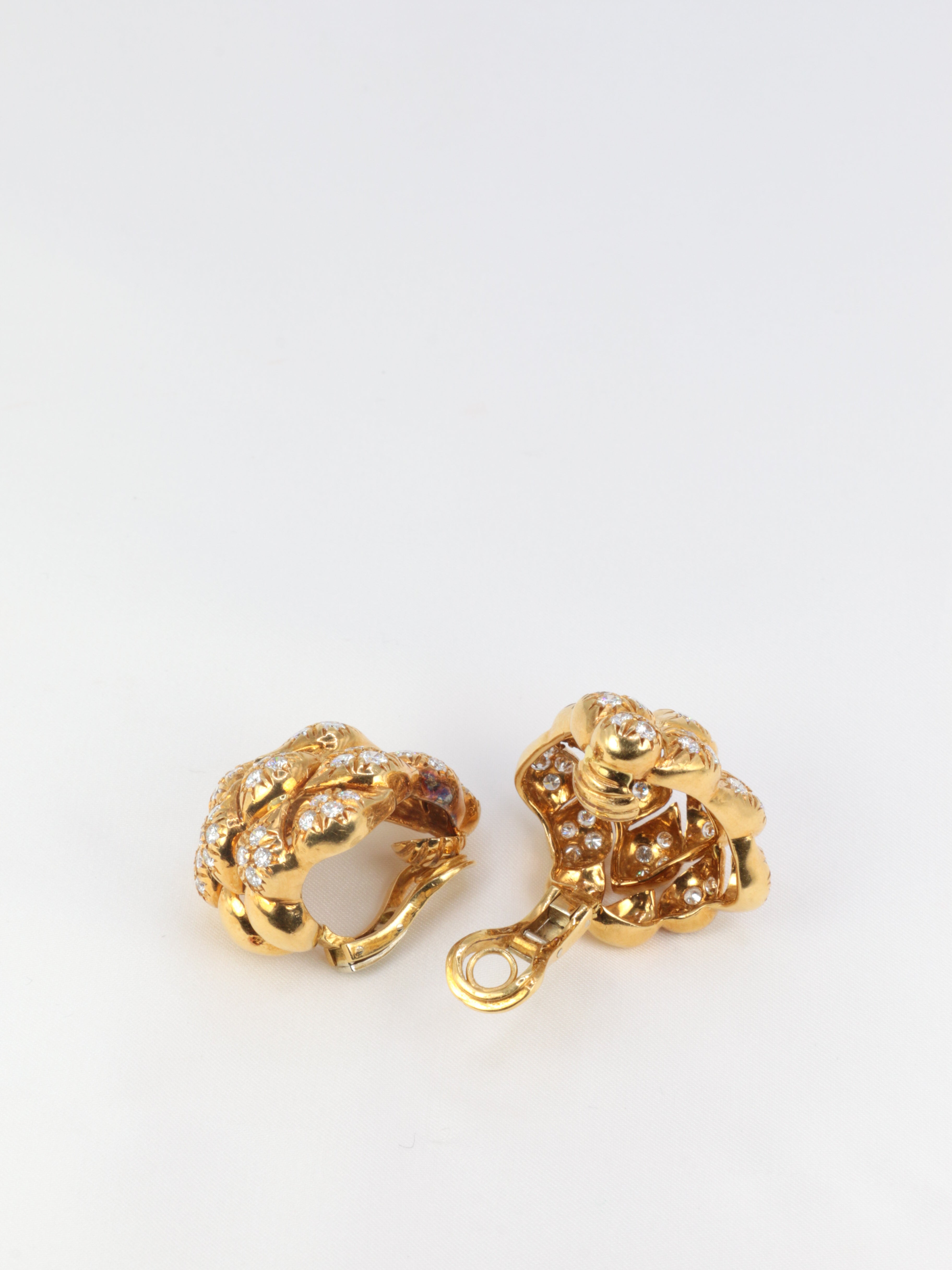 Gold and diamond pine cone ear clips, 1970