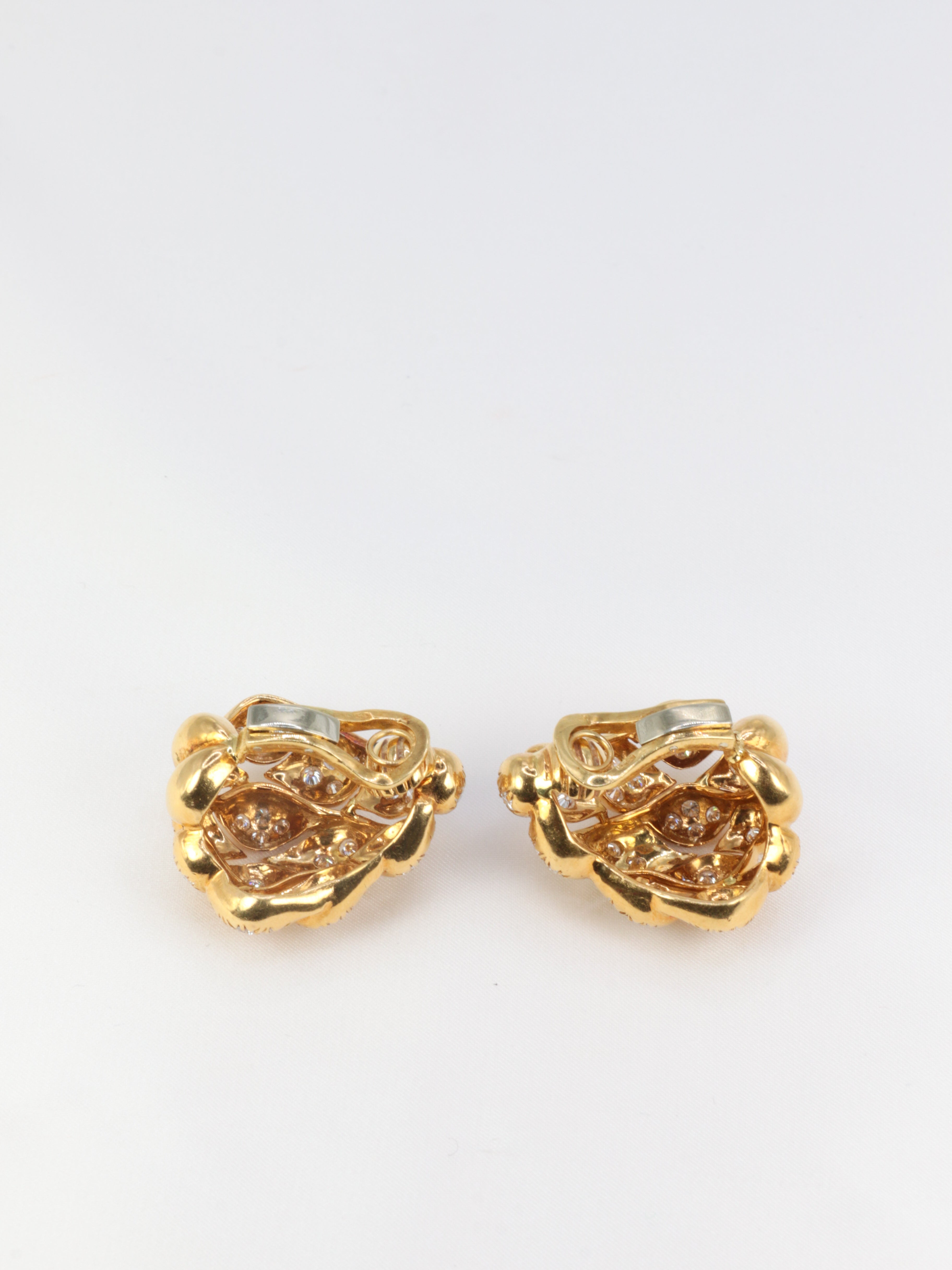 Gold and diamond pine cone ear clips, 1970