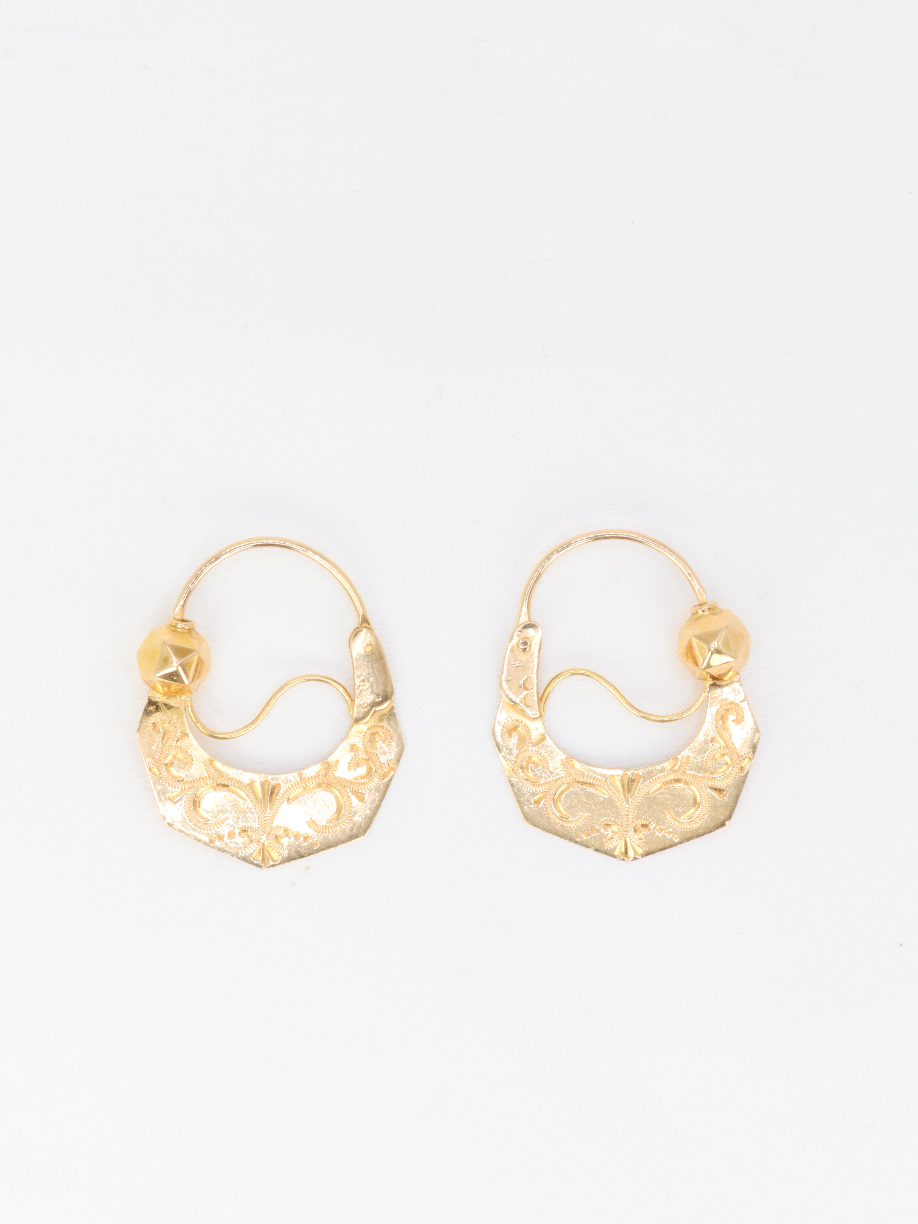 Pair of old Savoyard gold hoop earrings