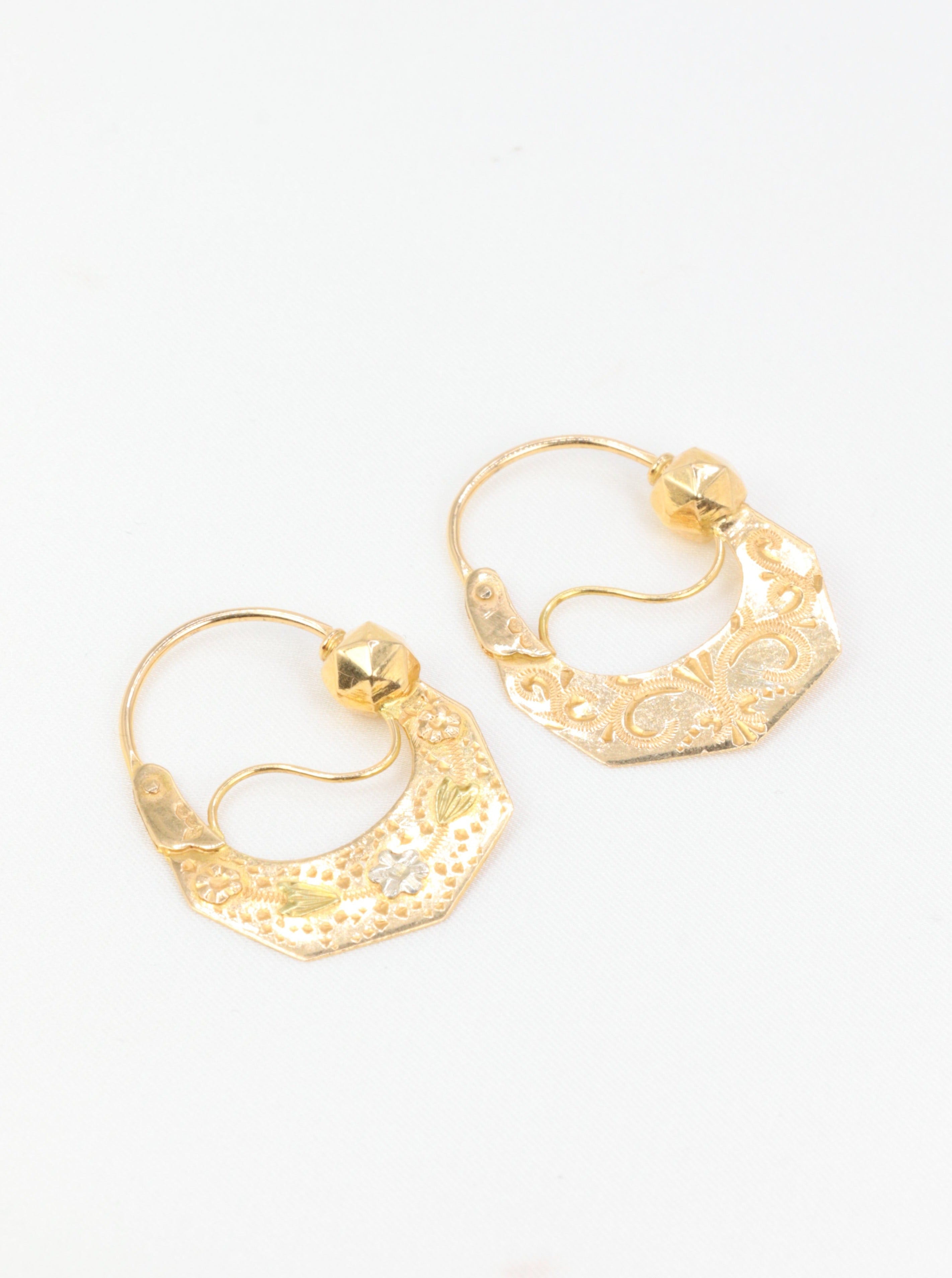 Pair of old Savoyard gold hoop earrings