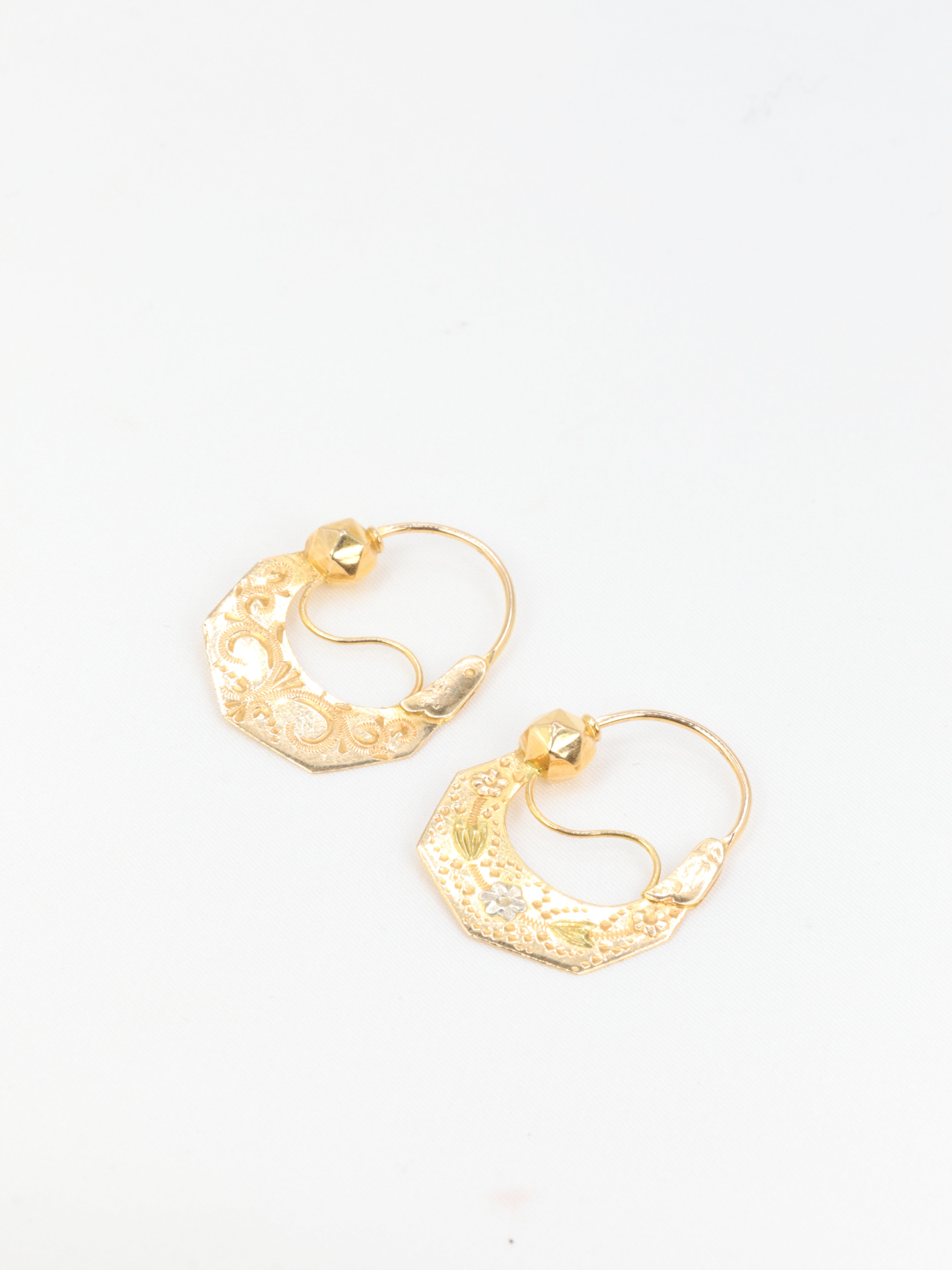 Pair of old Savoyard gold hoop earrings