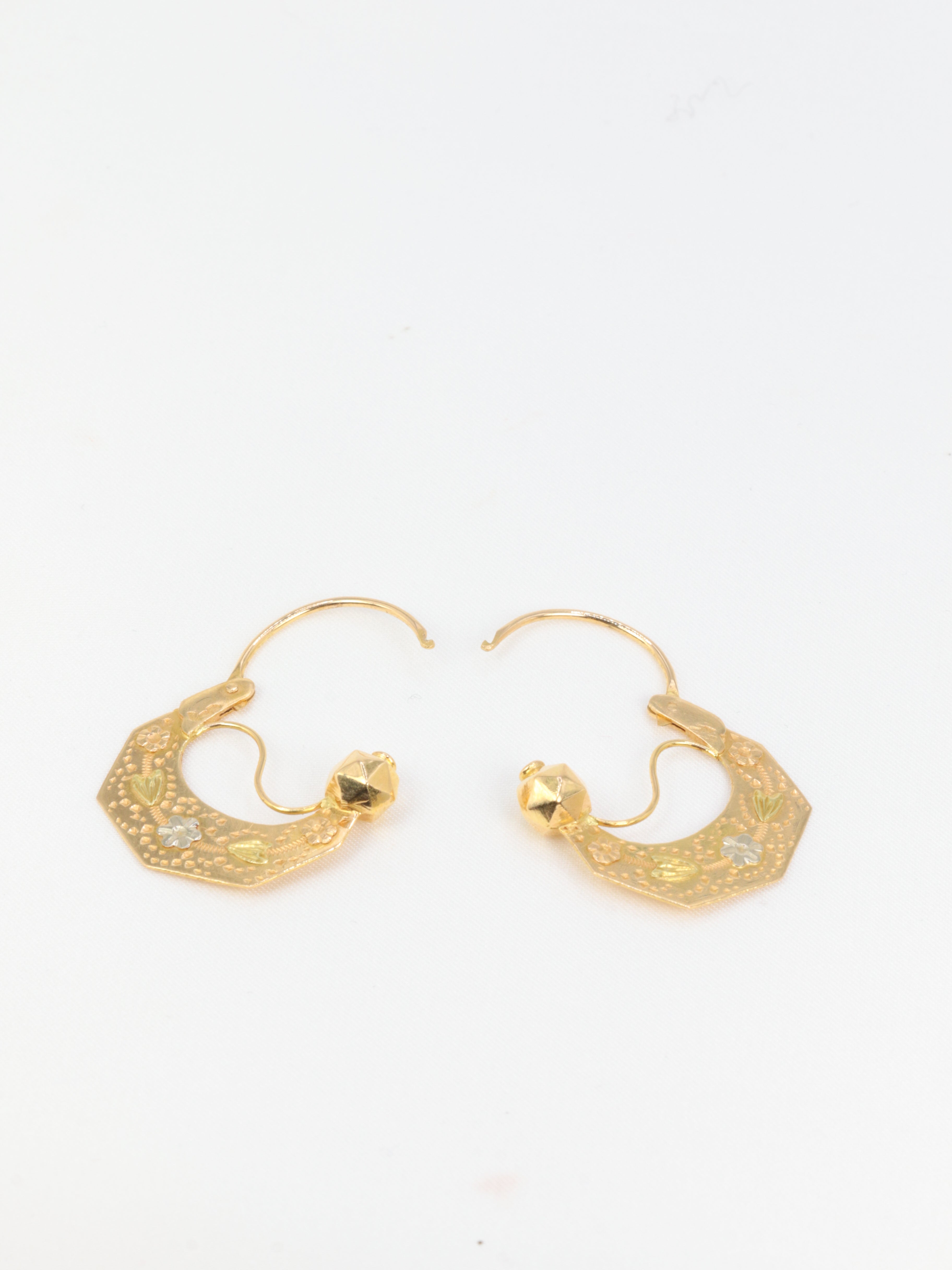 Pair of old Savoyard gold hoop earrings