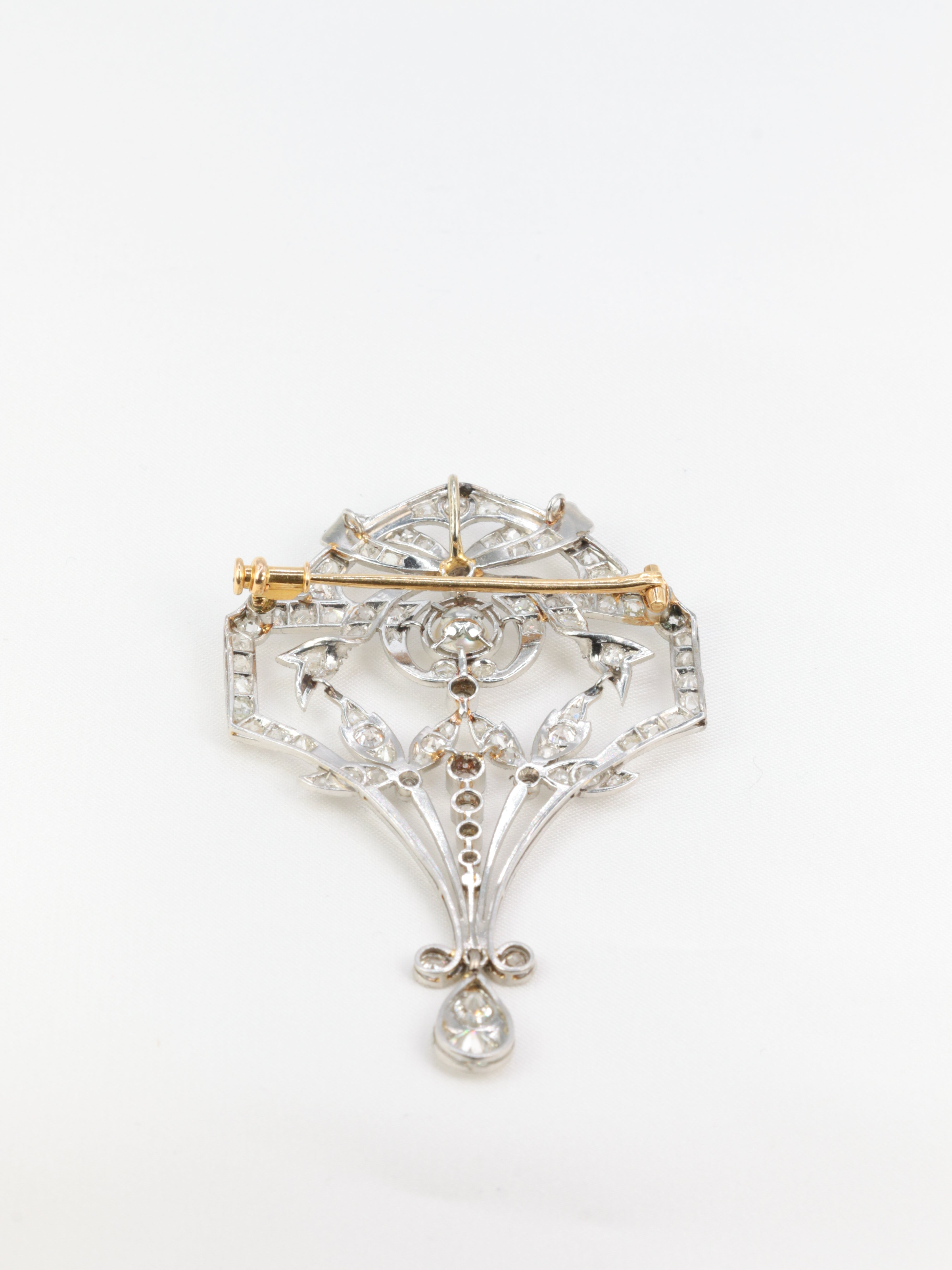 Belle Epoque Pendant Brooch in gold, platinum, pearl and diamonds