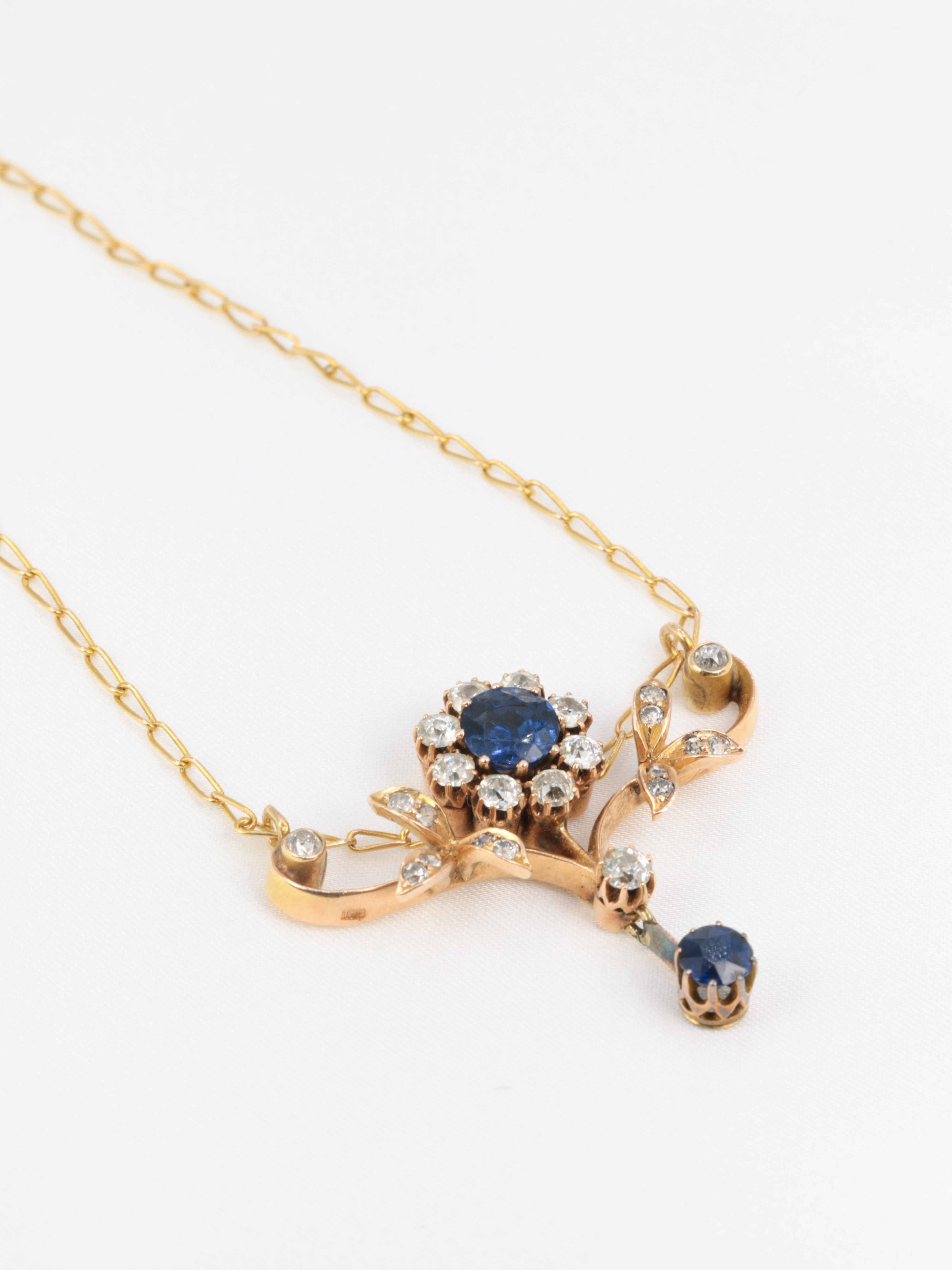 Art Nouveau Fleur necklace in gold, sapphires and diamonds