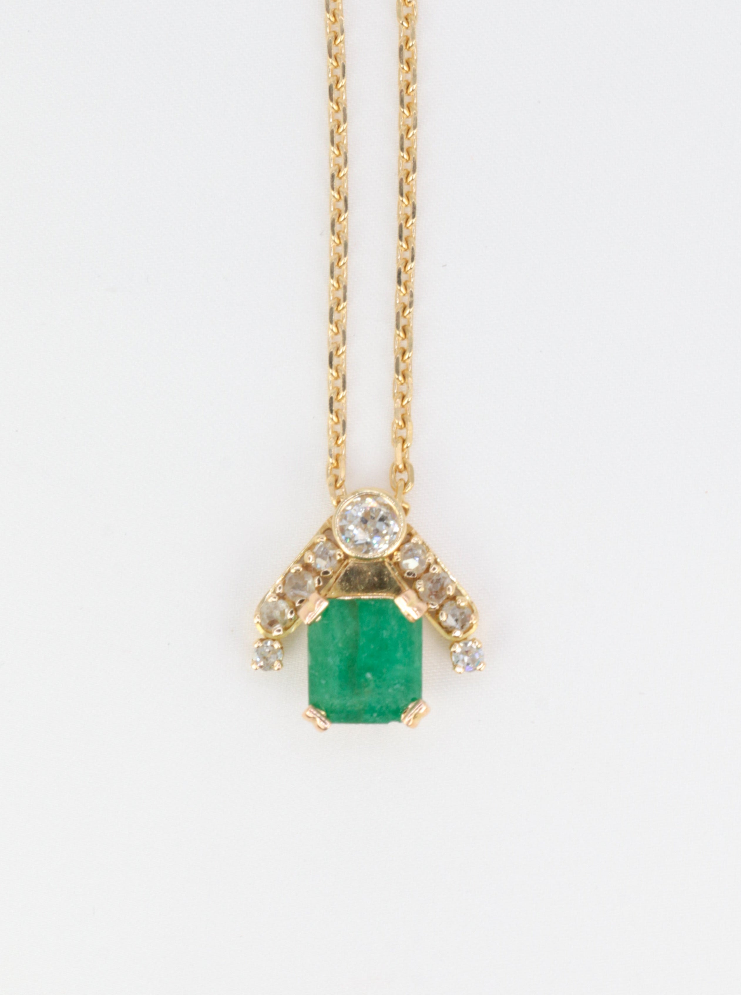 Vintage gold, emerald and diamond necklace