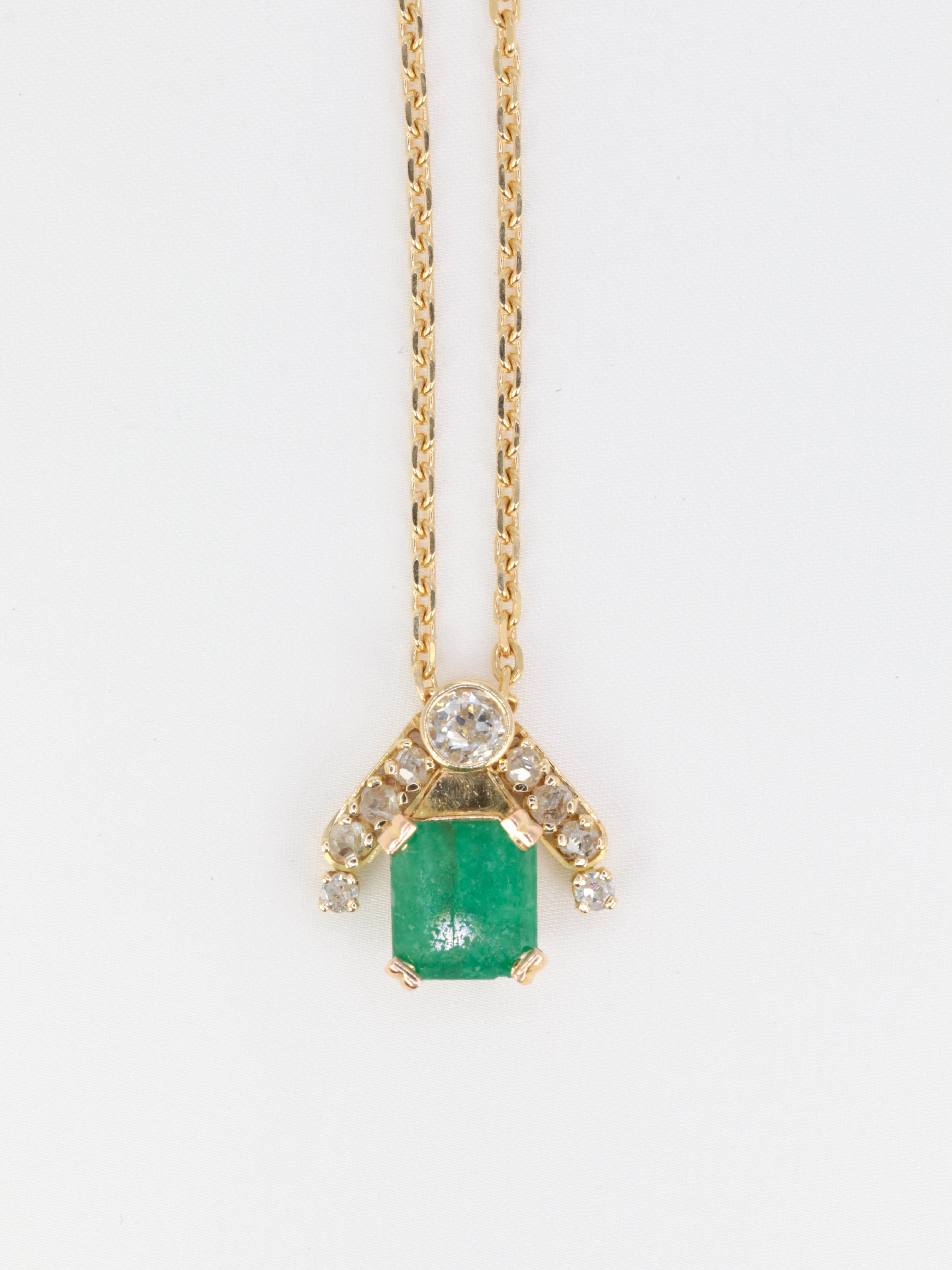 Vintage gold, emerald and diamond necklace