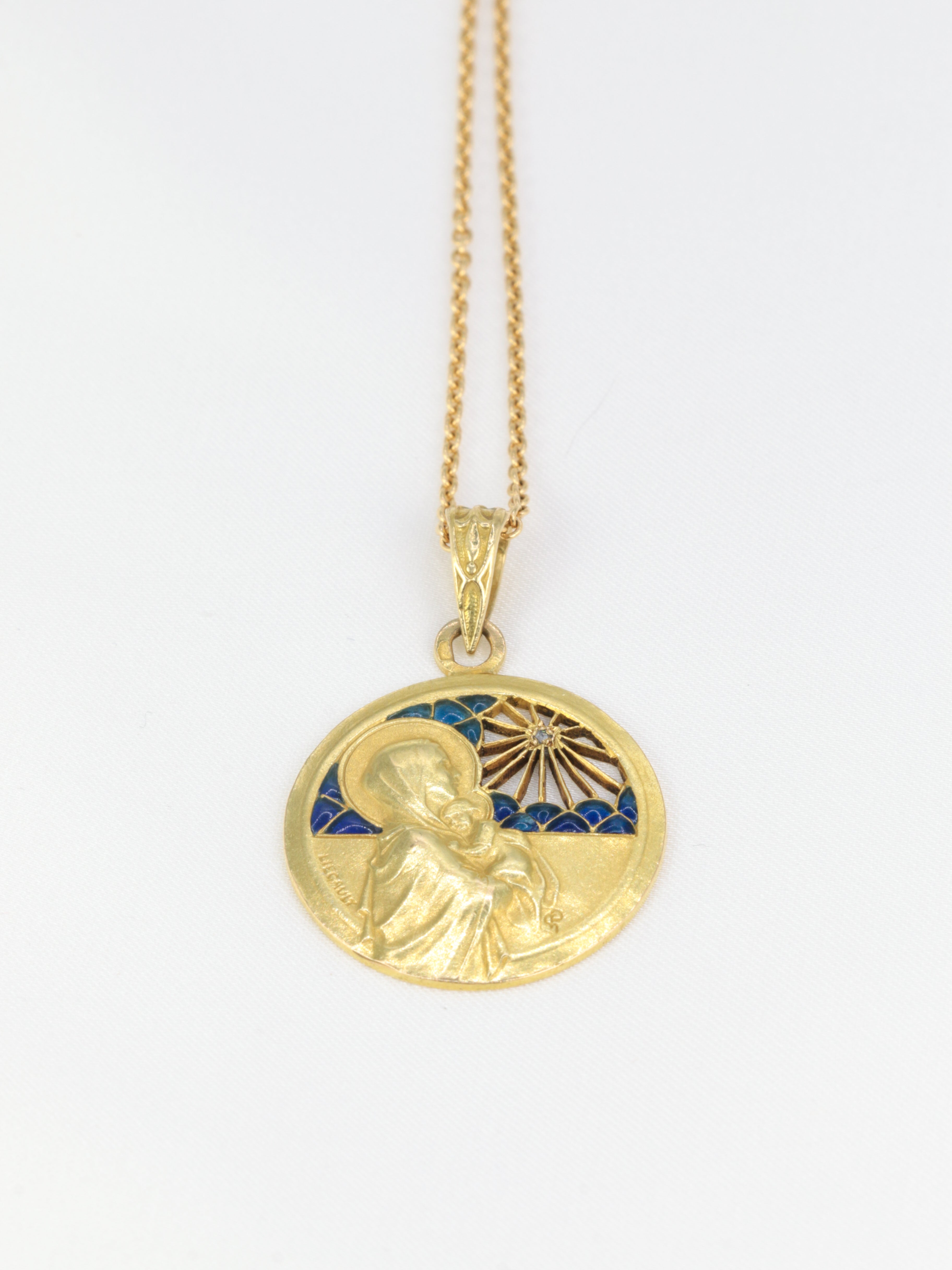 Art Nouveau Liegault medal in gold, diamond and enamel plique à jour