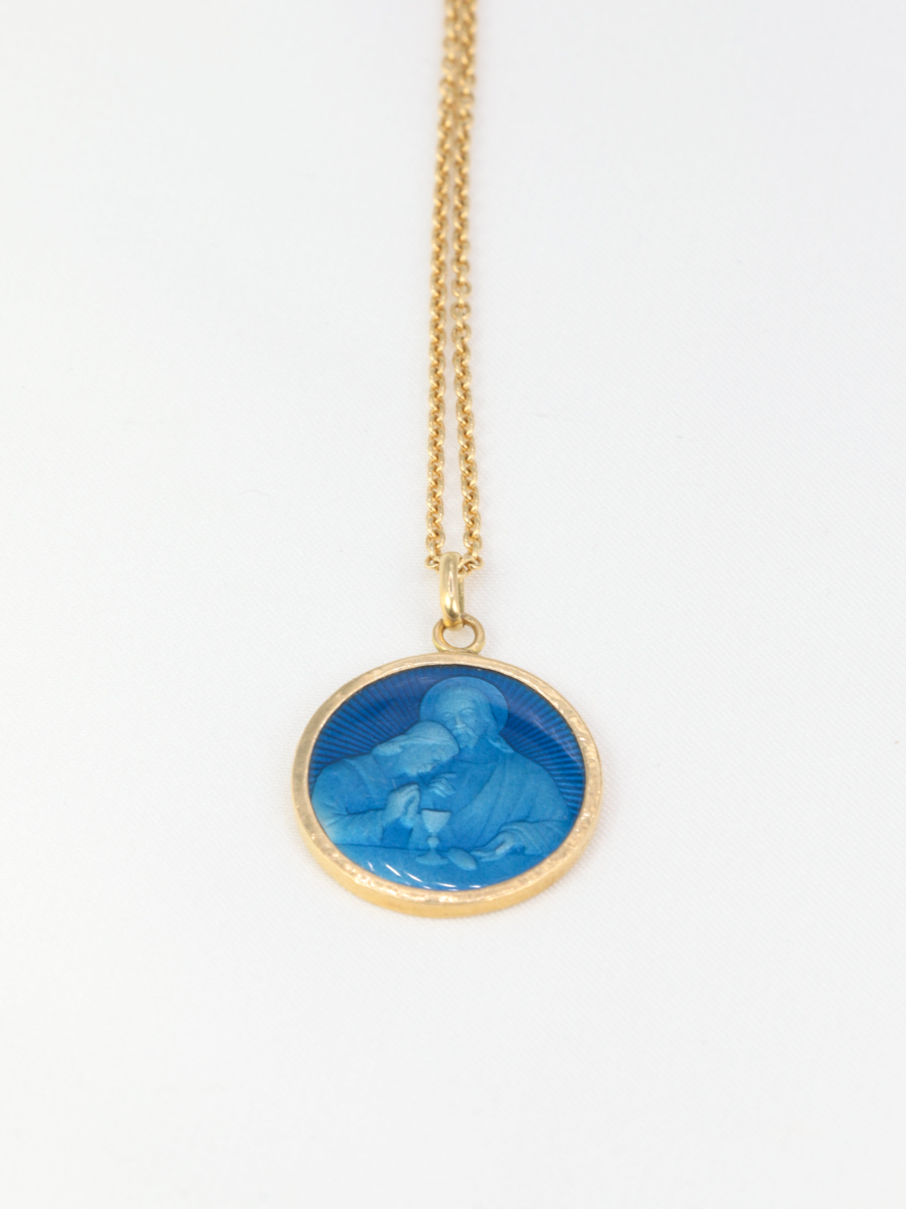 Vintage medal pendant in gold and blue enamel