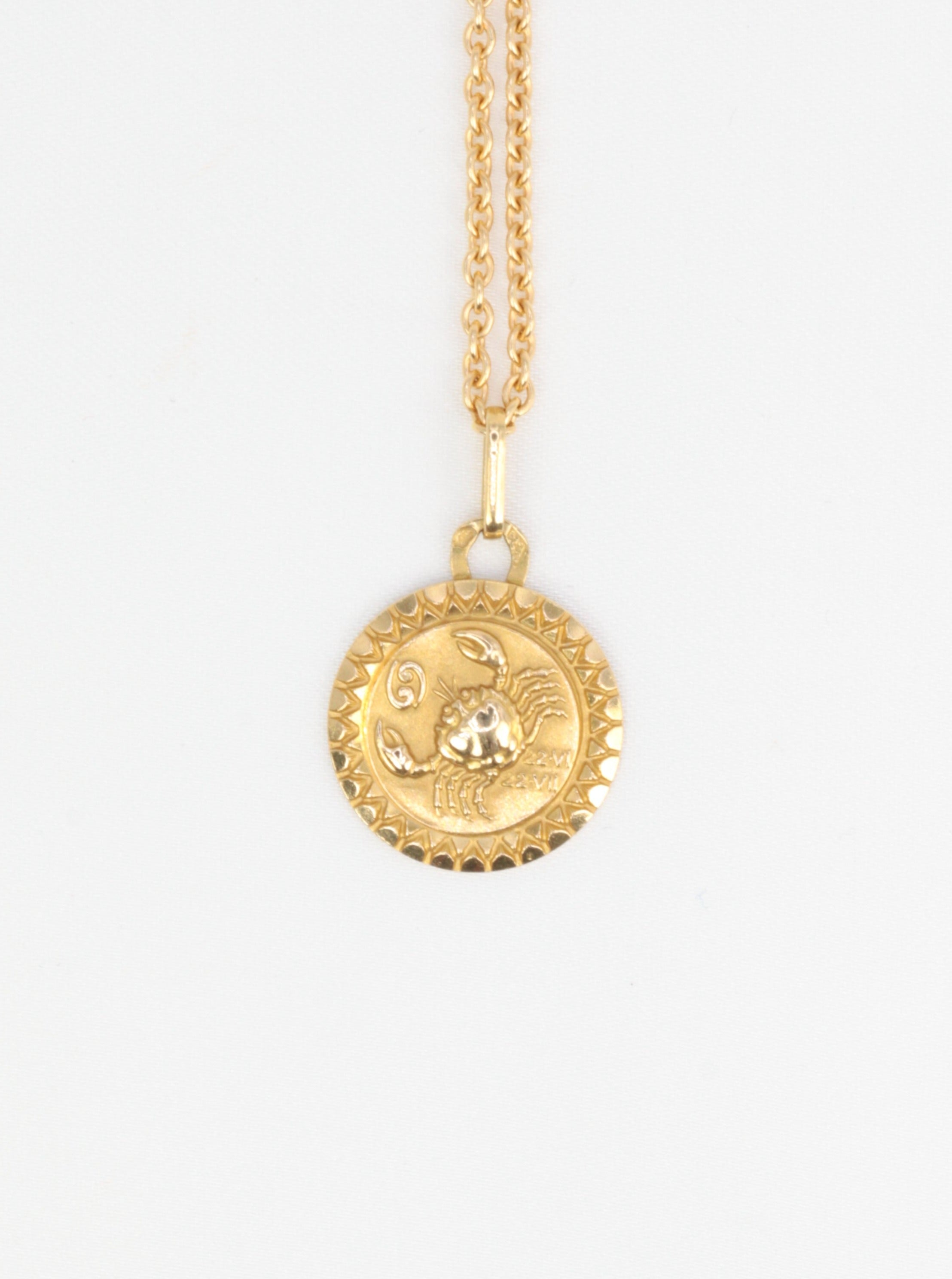 Vintage Yellow Gold Cancer Zodiac Sign Medal