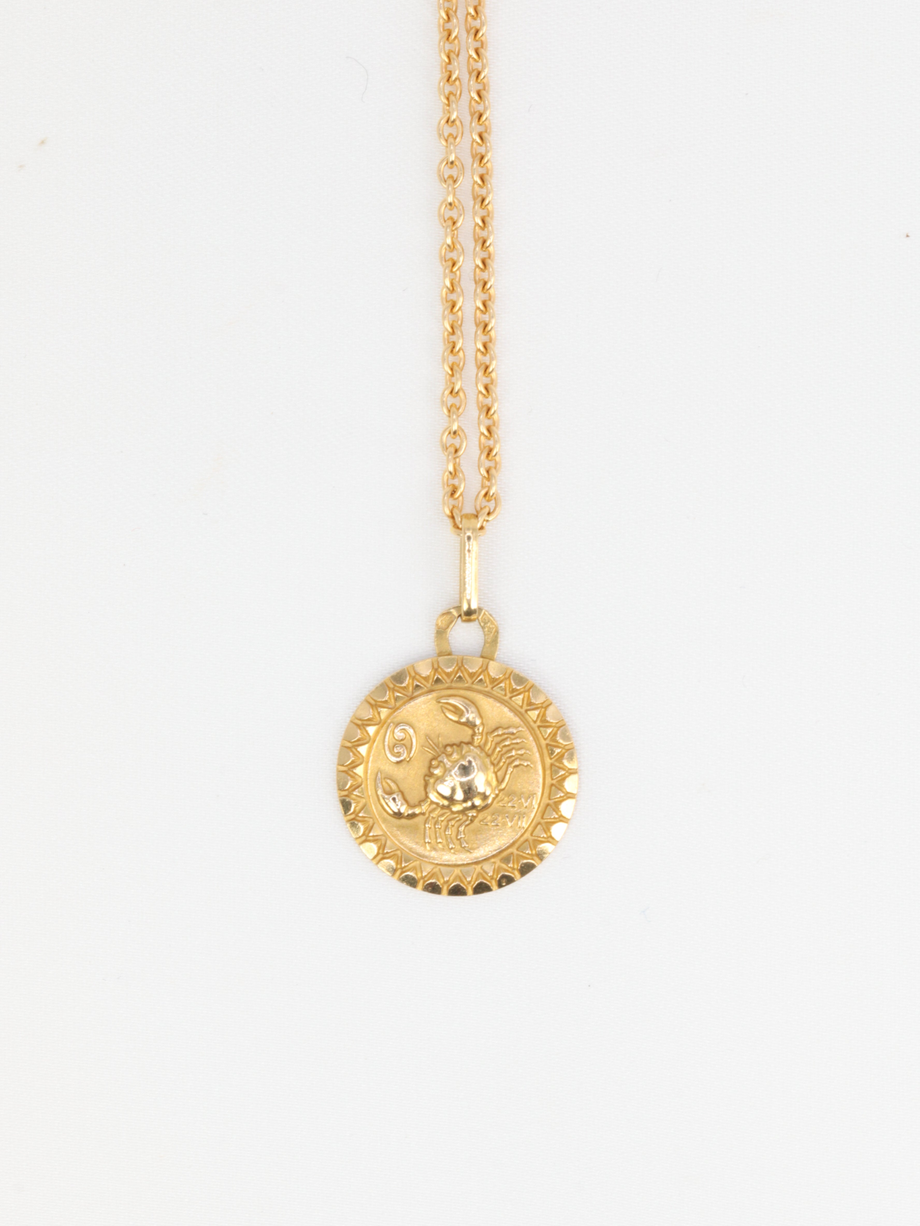 Vintage Yellow Gold Cancer Zodiac Sign Medal