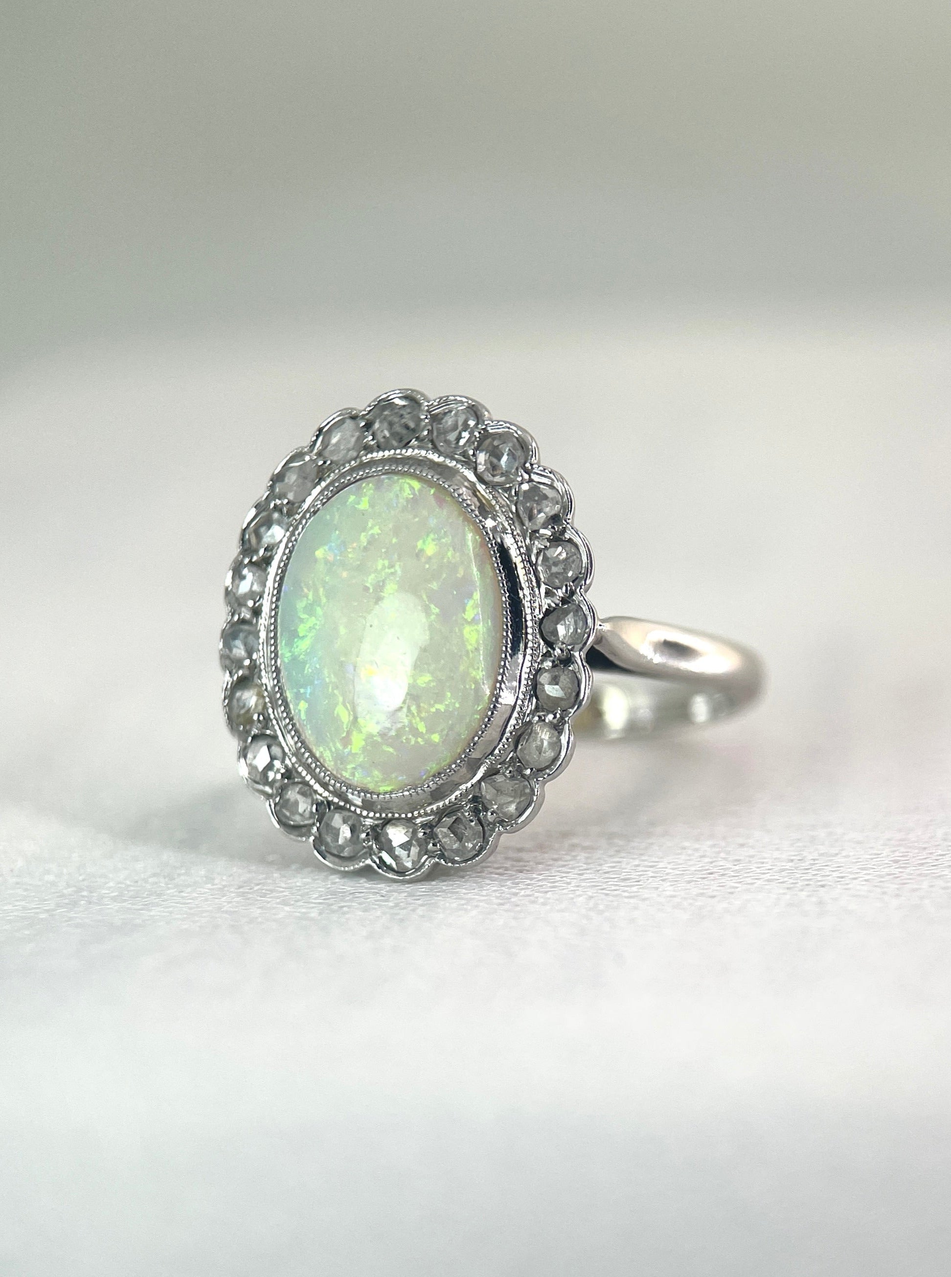 Marguerite Ring in Gold, Opal and Old Cut Diamonds