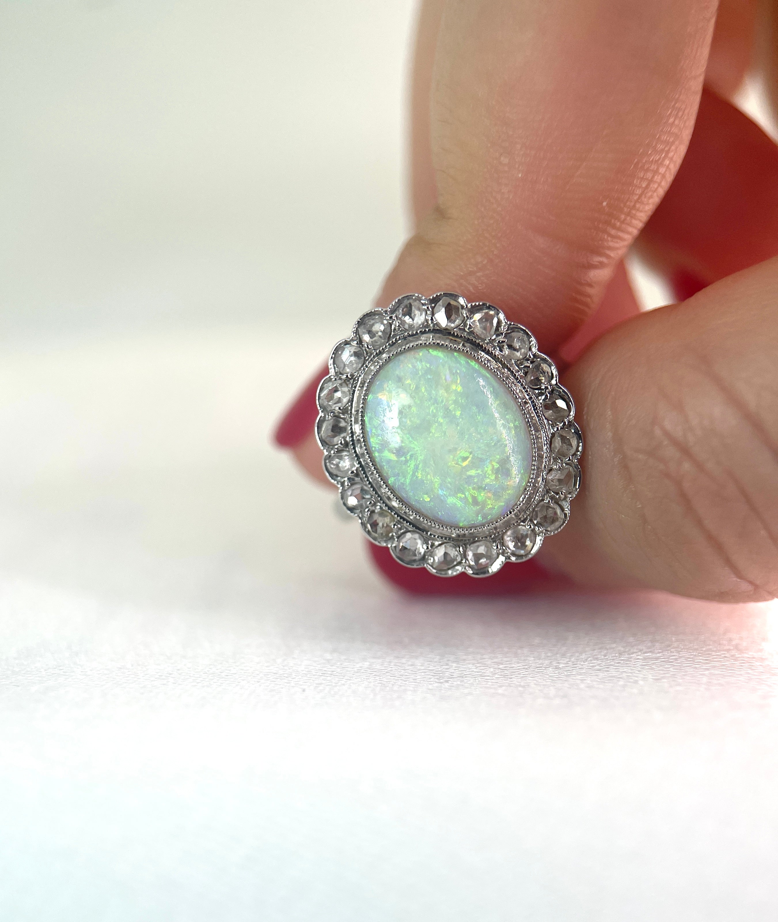 Marguerite Ring in Gold, Opal and Old Cut Diamonds