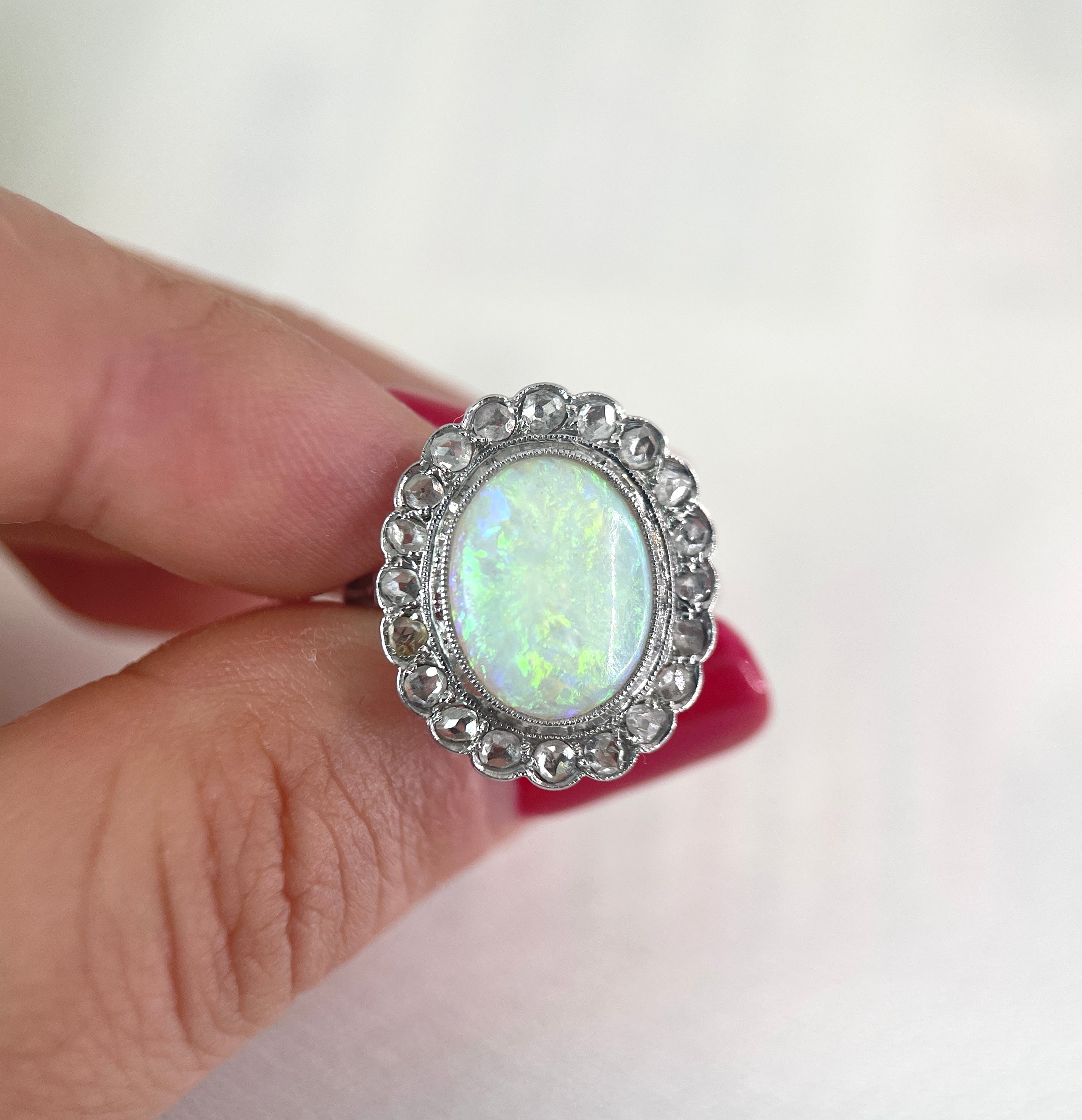 Marguerite Ring in Gold, Opal and Old Cut Diamonds