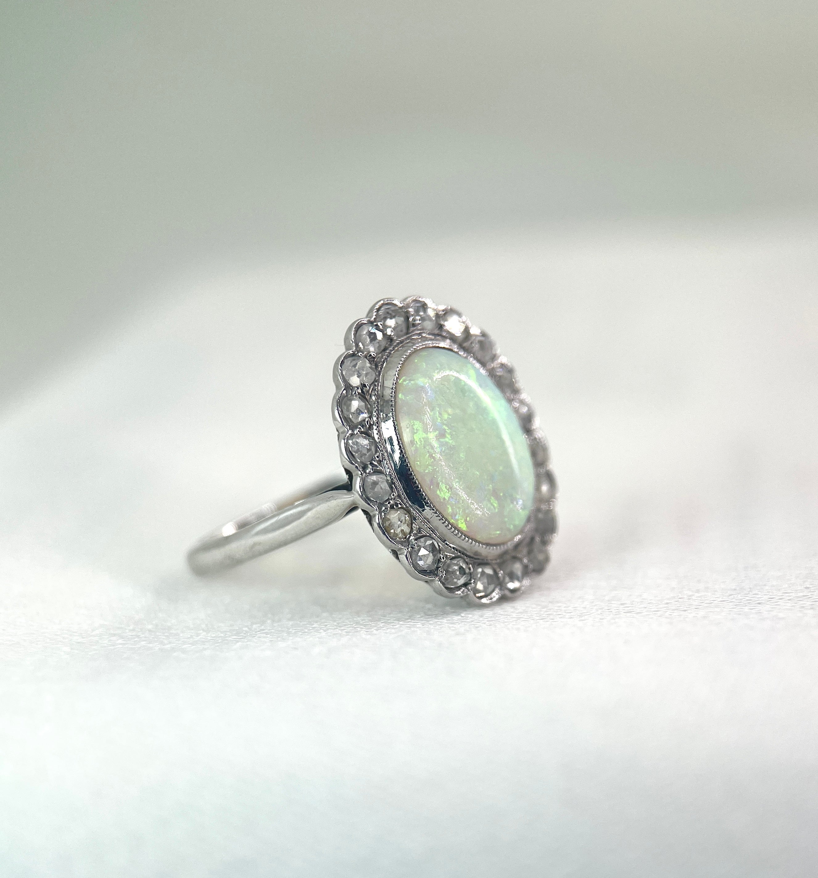 Marguerite Ring in Gold, Opal and Old Cut Diamonds