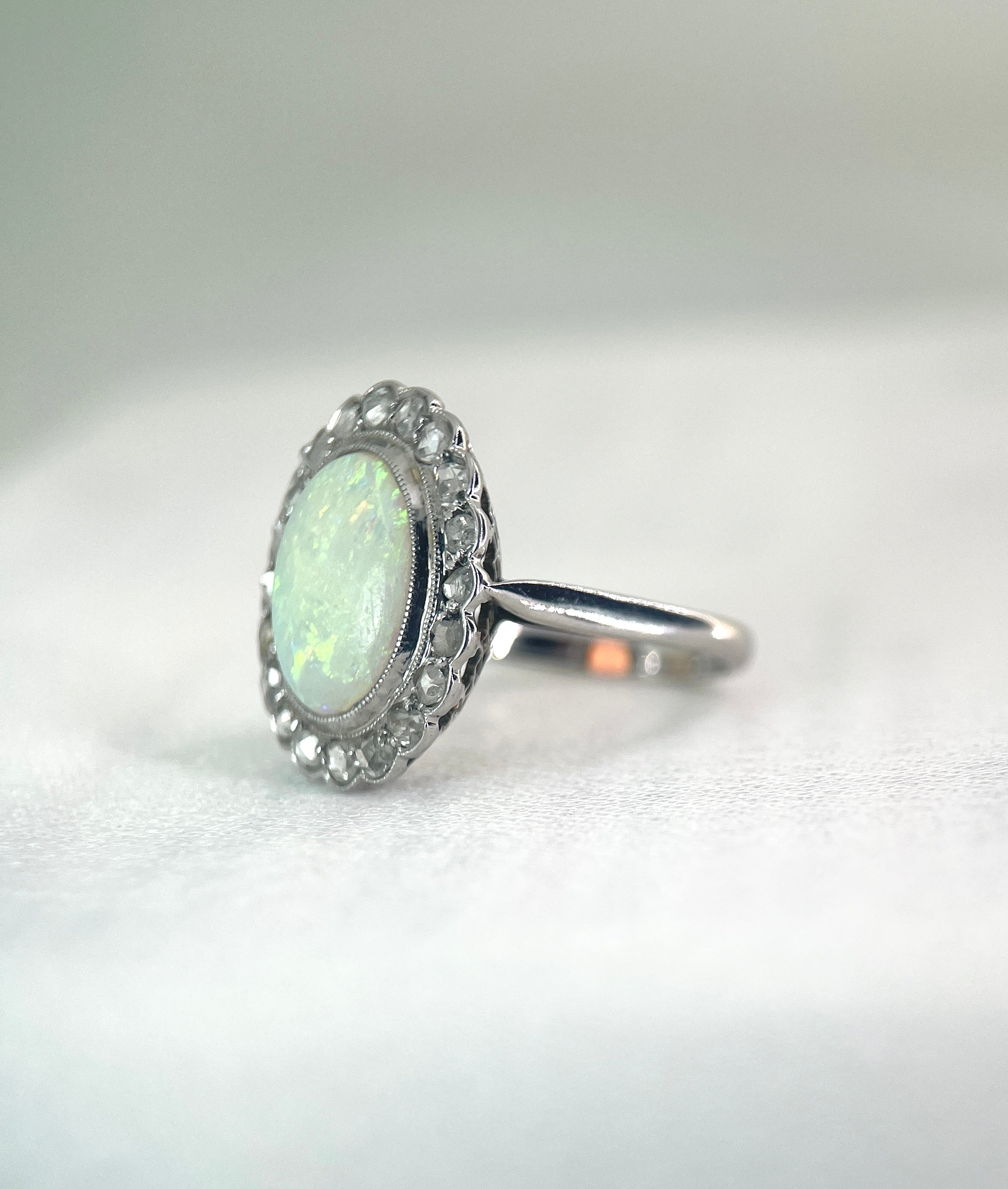 Marguerite Ring in Gold, Opal and Old Cut Diamonds