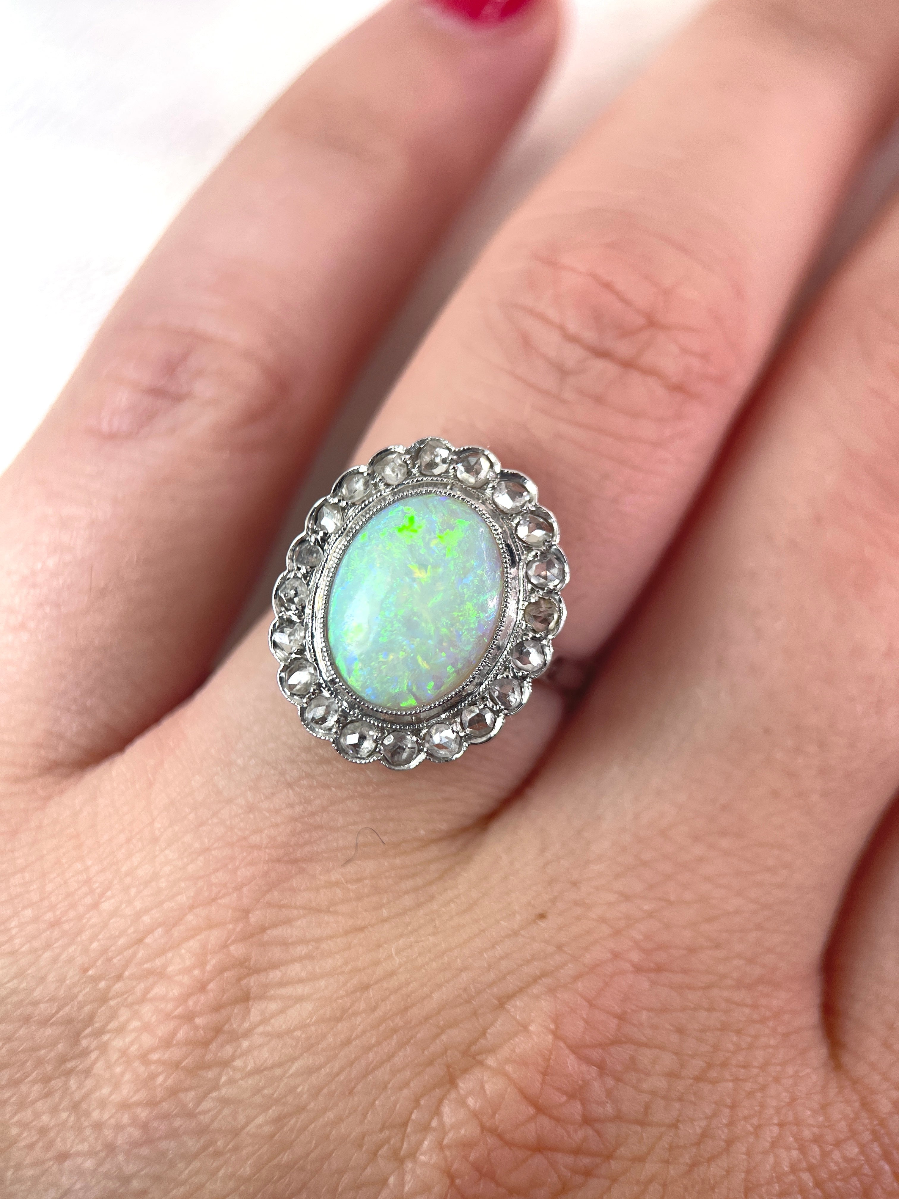 Marguerite Ring in Gold, Opal and Old Cut Diamonds